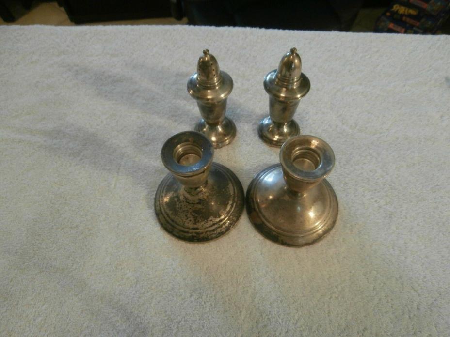 Sterling Weighted Salt & Pepper Shaker & Sterling Weighted Candle Stick Holders