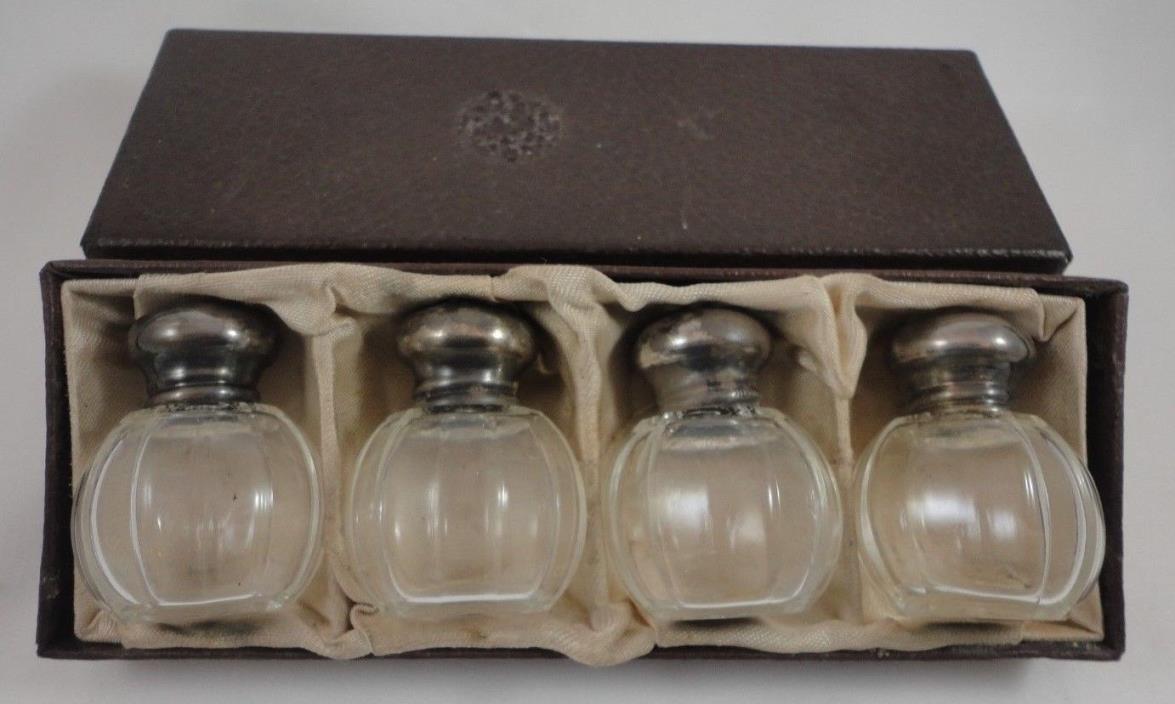 4 Vintage Wilcox Rounded Salt & Pepper Shakers Sterling Silver Tops