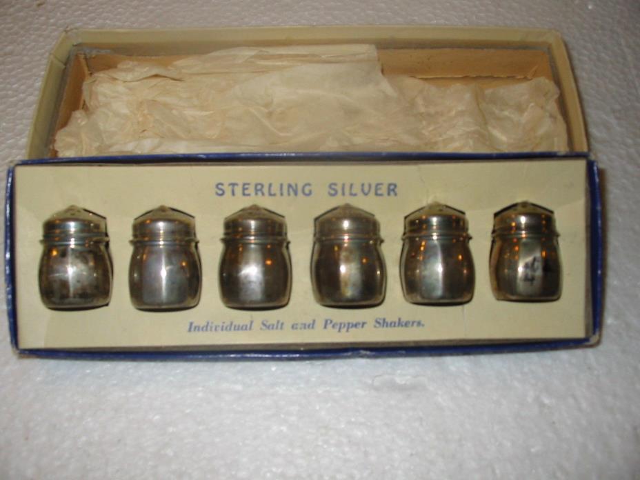 SALT AND PEPPER SHAKERS SET OF 6 925 sterling silver SMALL SIZE WITH BOX