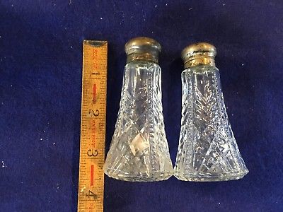 GLASS SALT AND PEPPER SHAKERS STERLING SILVER LIDS NO DAMAGE