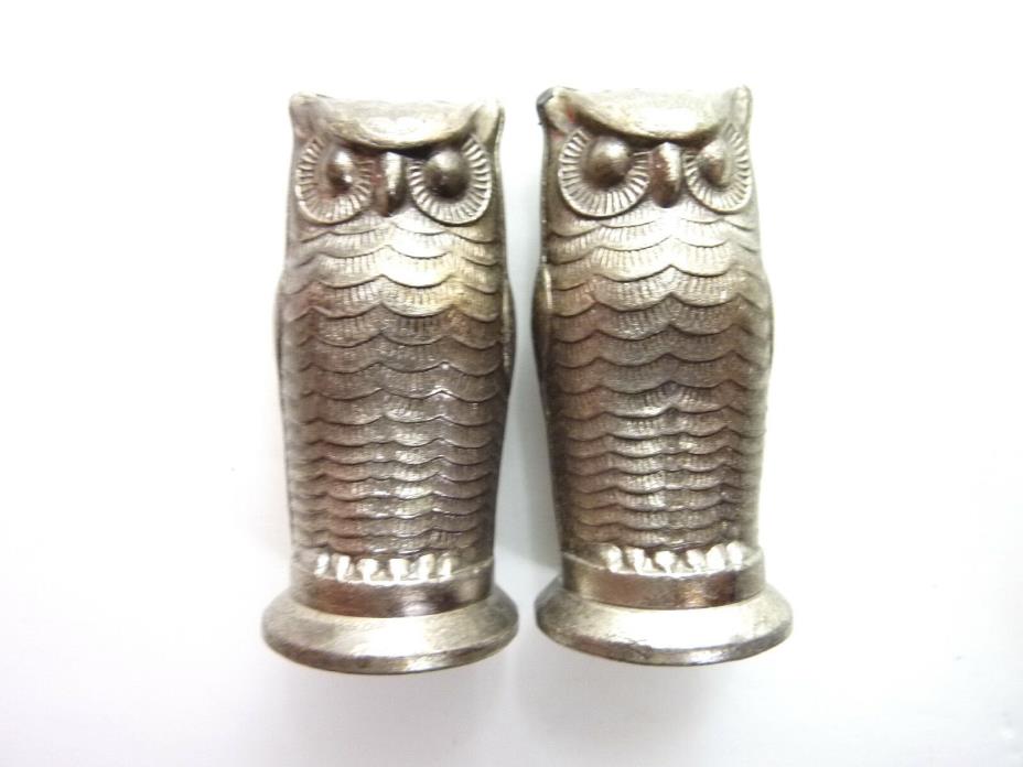 1930's Silver Metal Owl Salt and Pepper Shakers