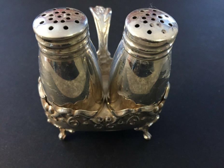 Sterling Silver Salt and Pepper Shaker with Holder / Caddy 41.7 Grams