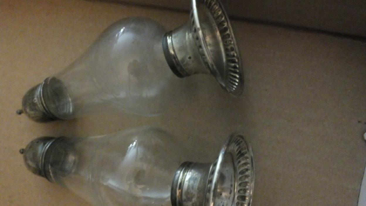 Vintage Sterling Silver Caps & Bases with etched glass Salt & Pepper Shakers