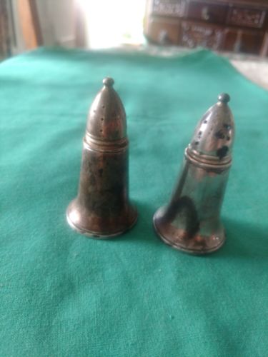 STERLING SILVER Weighted Antique Crown Salt & Pepper Shakers