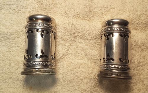 ANTIQUE GOTHIC PAT OCT 31 1893 PAIR STERLING SILVER SALT & PEPPER SHAKERS