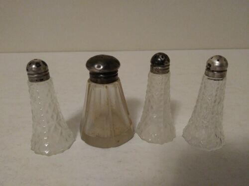 4 Sterling Cut Glass S& P Shakers Used
