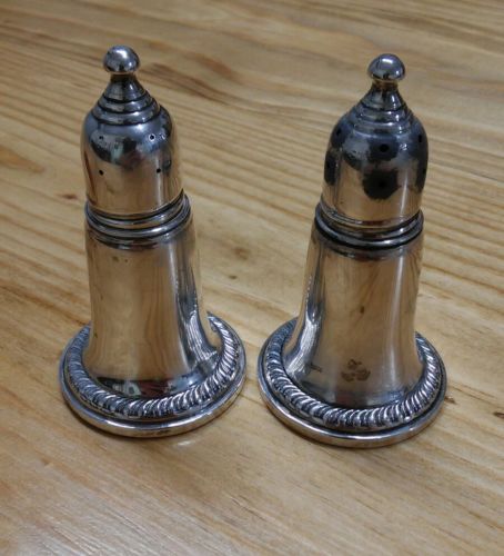 Vintage Empire Sterling Silver Weighted Salt and Pepper Shakers 244 Glass Insert