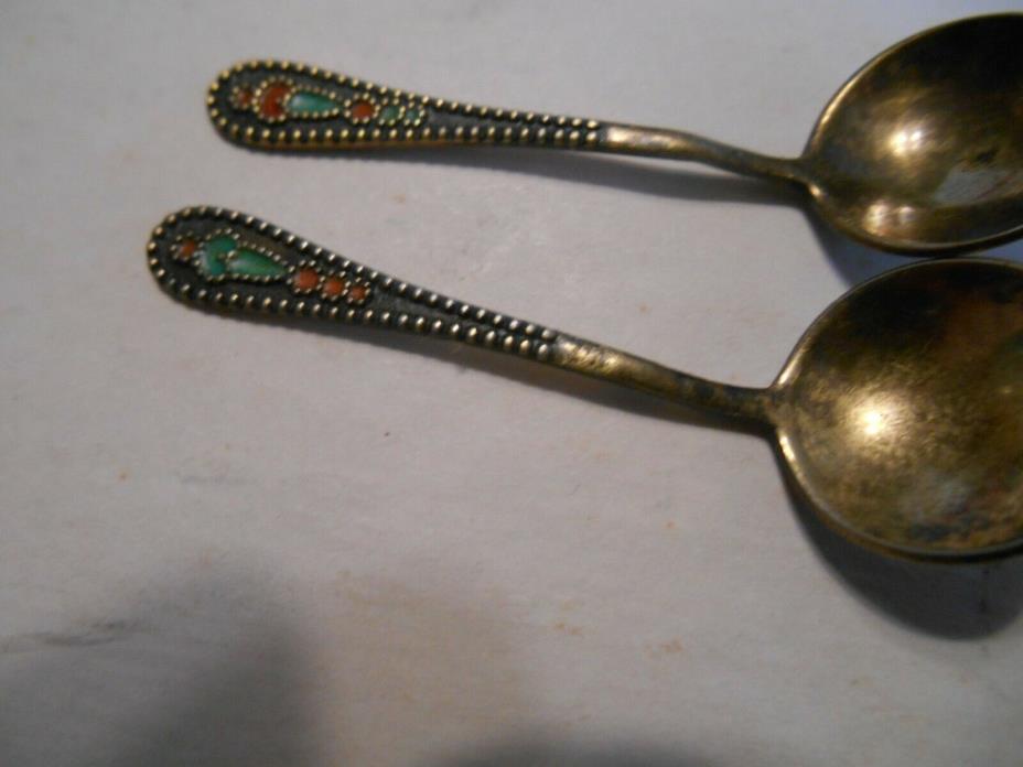 2 vintage sterling salt spoon enamel on silver cellers antique hall marked