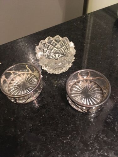 Antique Webster Sterling & Crystal Salt Cellars Set Of 2 and 1 cut crystal