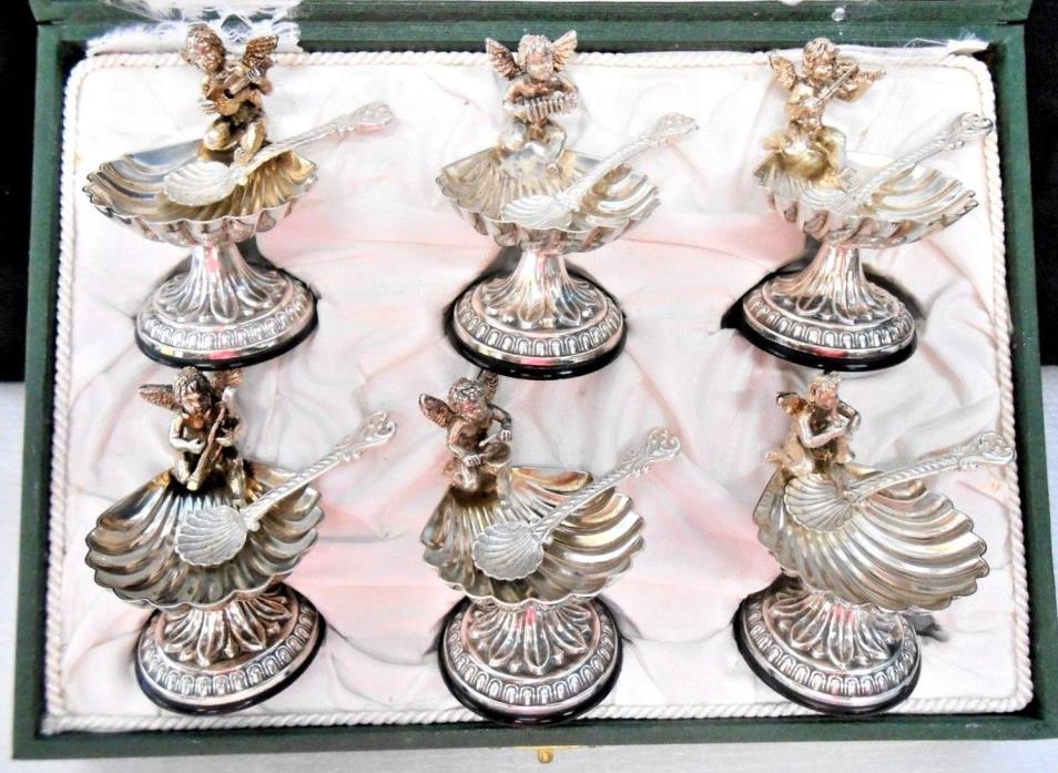 Spanish Silver Cherub Musicians salt cellars & Spoons~Pedro Duran Morales SPAIN