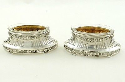 ANTIQUE FRENCH STERLING SILVER SALT CELLARS WITH VERMEIL INTERIORS CRYSTAL LINER