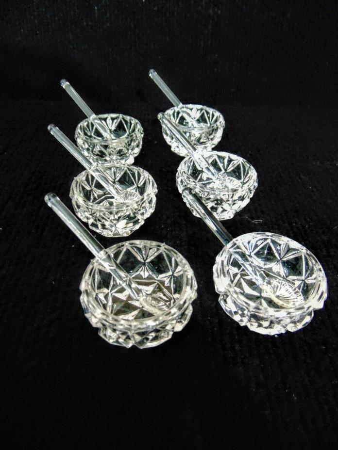 VINTAGE OPEN SALT CELLARS W/GLASS SPOONS*SIX*TAKE A LOOK..