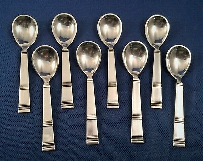 Rare Vintage Denmark H. NILS Set of 8 Solid Sterling Silver Salt Cellar Spoons