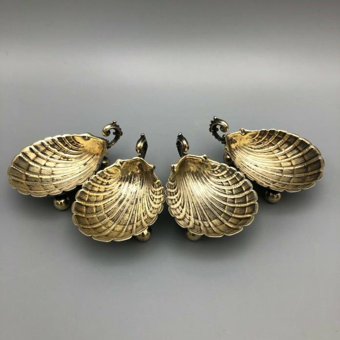 Antique Koch and Bergfeld 800 Silver Salt Cellars Set of 4 with Gold Gilt