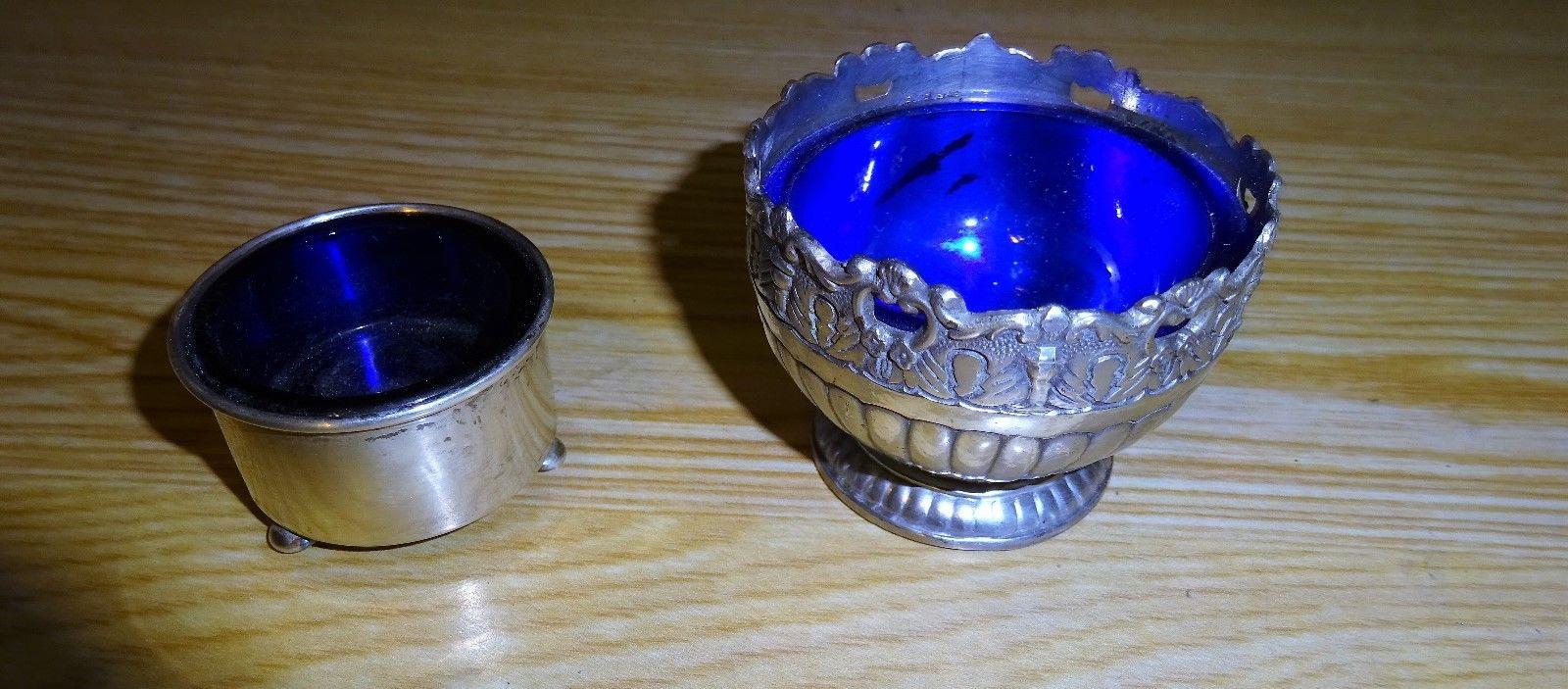 Raimond Silversmiths Silver Plated Cobalt Glass Salt Cellar, 2 cellars in lot