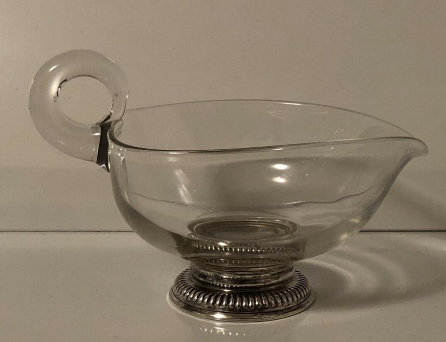 Vintage Frank M Whiting Sterling Silver Glass Boat Gravy / Sauce / Creamer Bowl