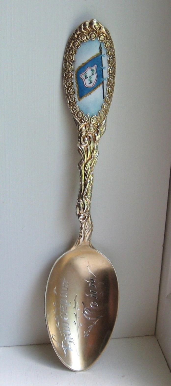 Sterling Silver Bridgeport Connecticut Enamel State Flag Souvenir Spoon