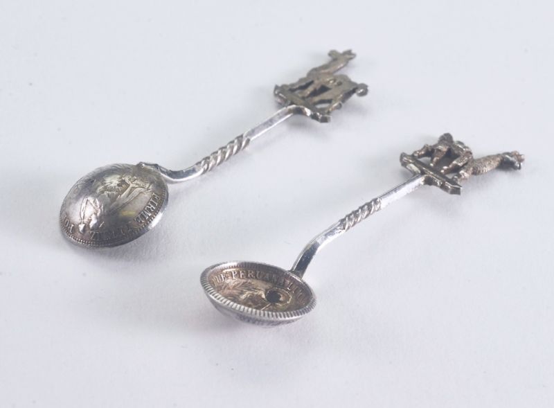 2(TWO) Antique Sterling Silver Lama Alpaca 9 D:Fino Spoon Peru 1904, 1897  Coin