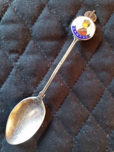 Vintage Sterling Enamel Canadian mountie souvenir demi spoon made Canada BM Co