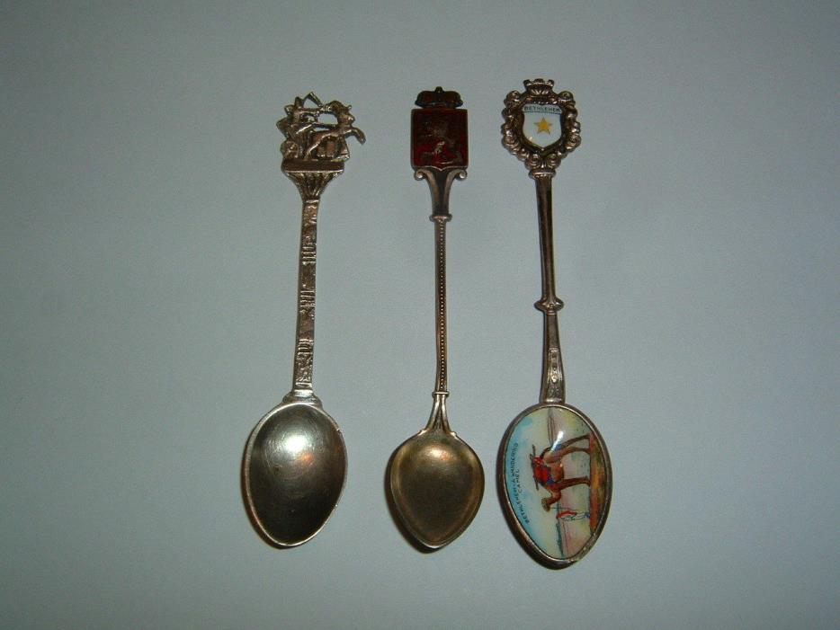 3 Vintage Souvenir Spoons Finland Silver Egypt and Bethlehem Hand Painted Nice