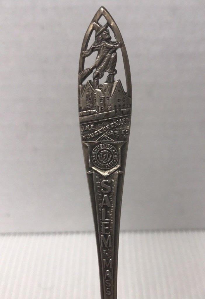 WITCH ON BROOM SALEM MASSACHUSETTS Sterling Silver Souvenir Spoon