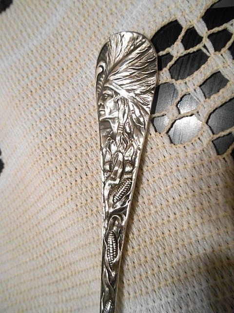 P & B Sterling Silver Indian Head Spoon with Corn Stalk Handle- Delphi, Indiana