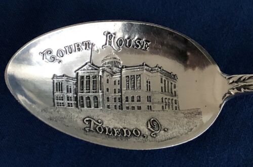 Court House Toledo State Seal Ohio Teepee Canoe Sterling Silver Souvenir Spoon