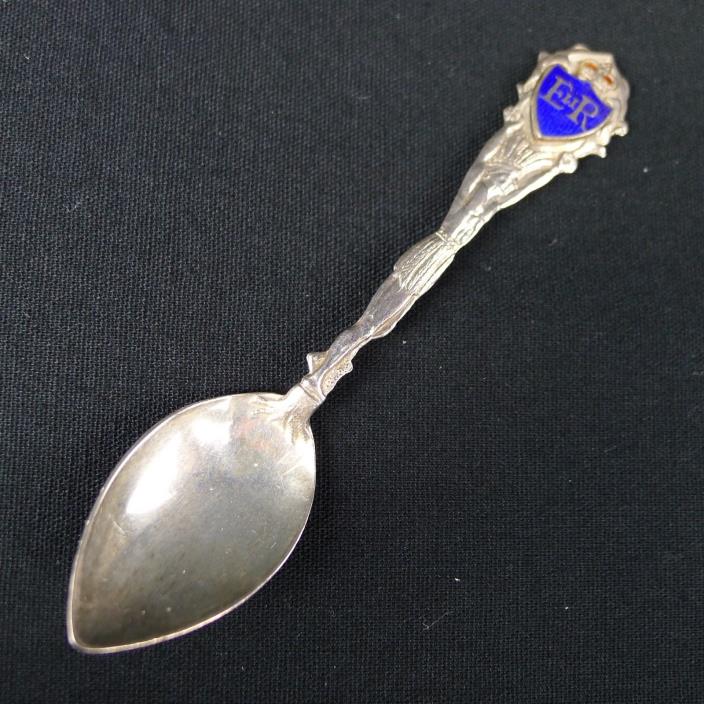 Royal ER II Sterling Silver Souvenir Spoon Blue Enamel Indian Chief Handle 7.5 g