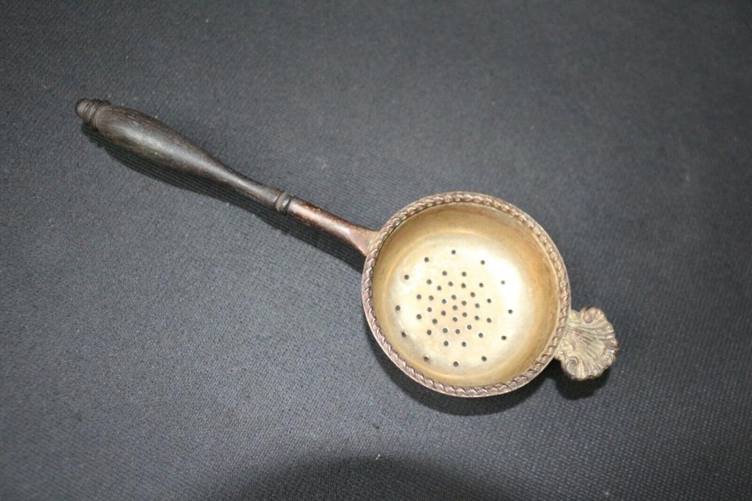 USEFUL HIGH QUALITY  ANTIQUE 1800s TEA STRAINER TURNED WOOD HANDLE