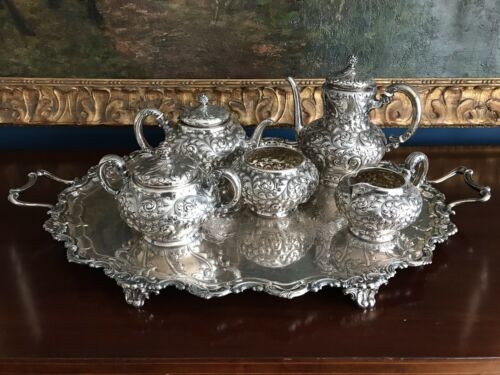 Antique Fuchs & Beiderhase Repousse Sterling Silver Tea Coffee Set JE Caldwell
