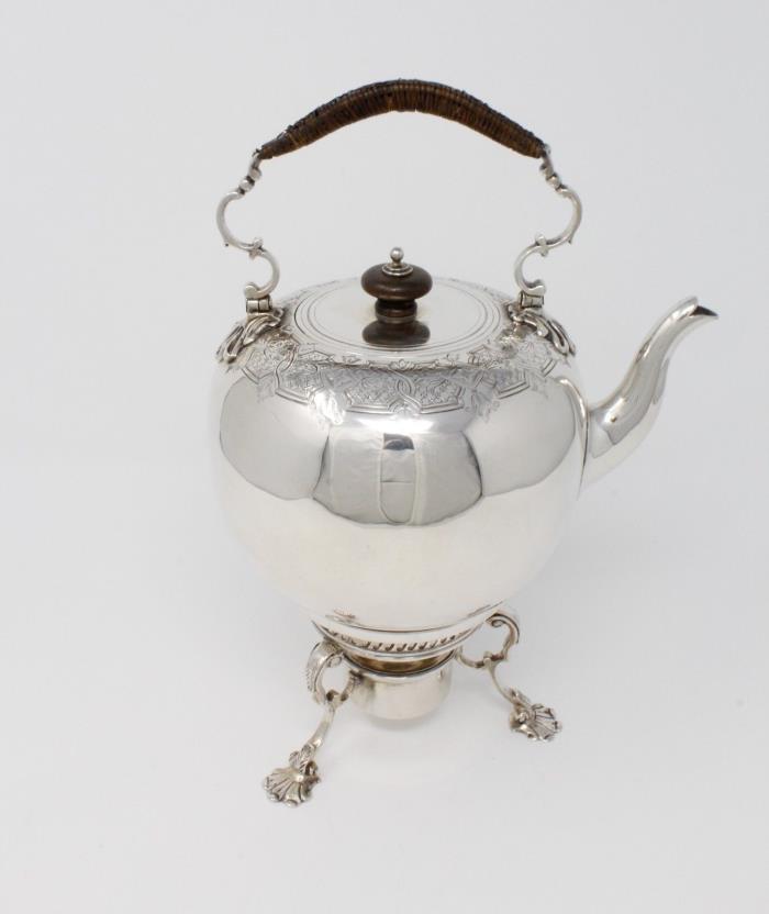 Sterling Silver English Teapot/Kettle & Stand, 1750 by Fred Kandler