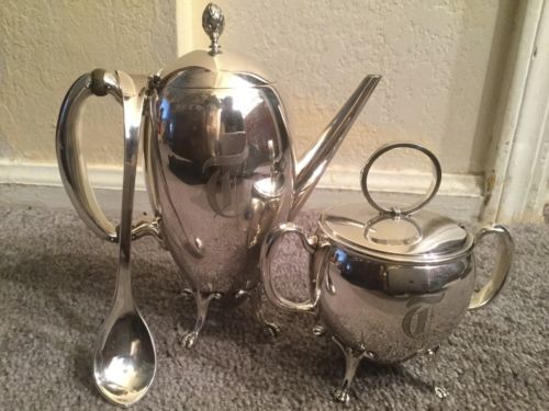 Denmark C.F.Andersen Sterling Silver Footed Coffee Pot & Sugar Bowl W/Monogram