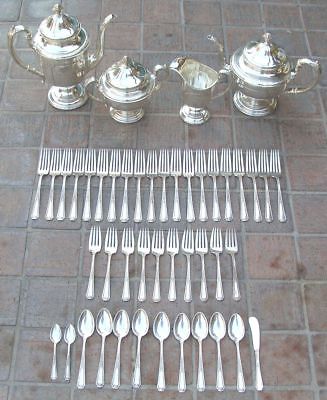 Antique Louis XIV Sterling Silver Coffee & Tea Set + Dinner Service Flatware WOW