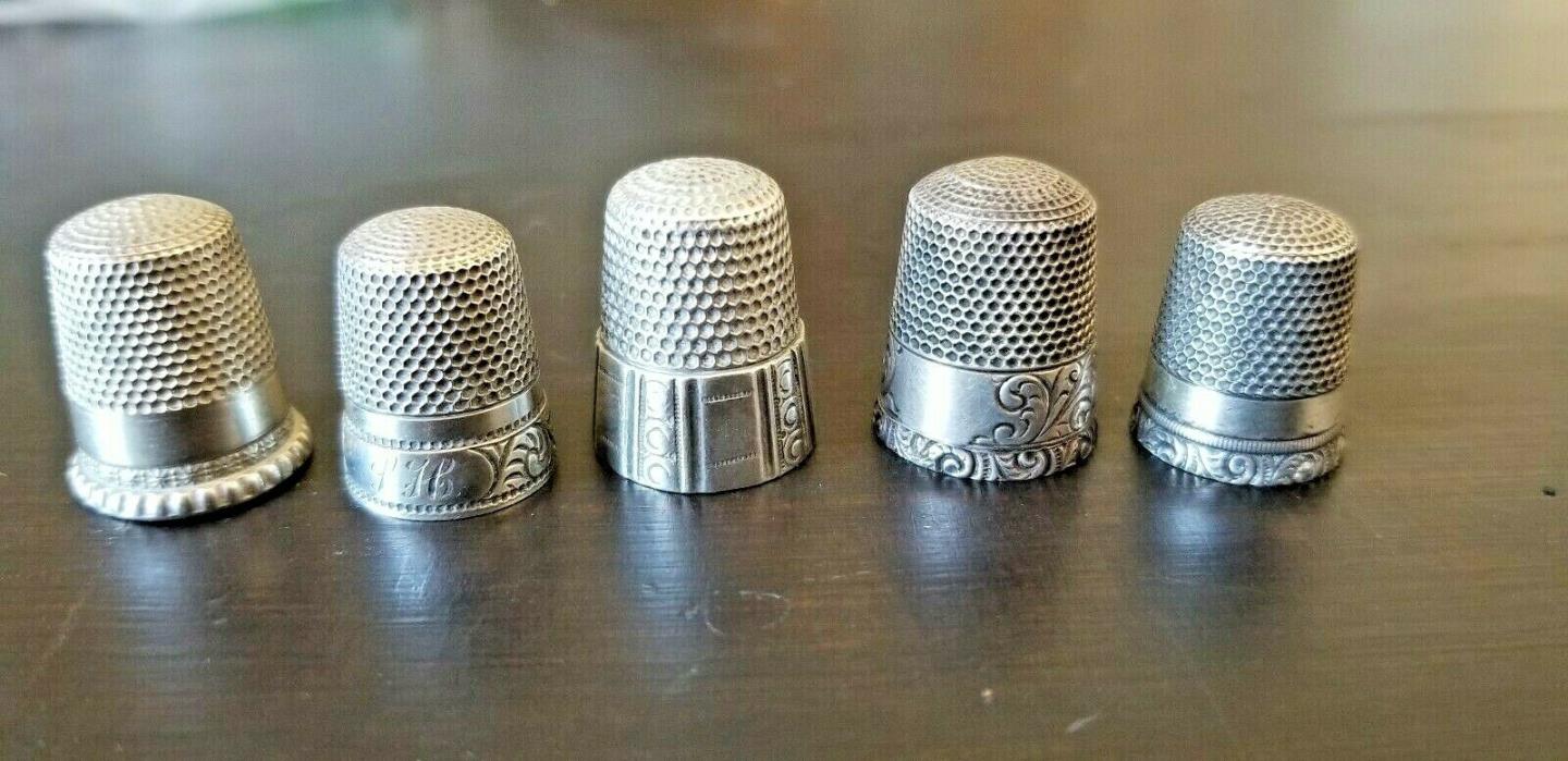 ANTIQUE THIMBLES Sterling SILVER Lot of 5 with STAR HALLMARK Vintage Collection