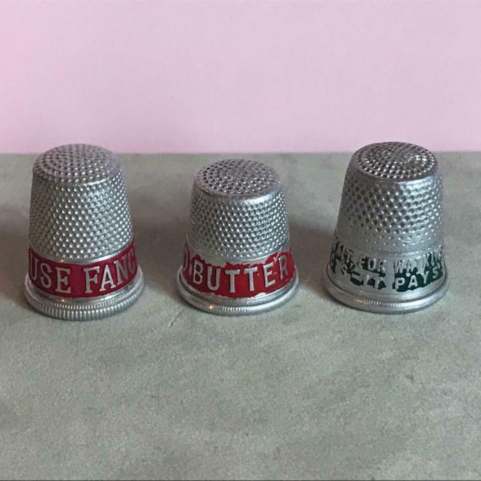 3 Vintage Advertising Thimbles / Fanchon Flour / Rose Butter / Watkins Products