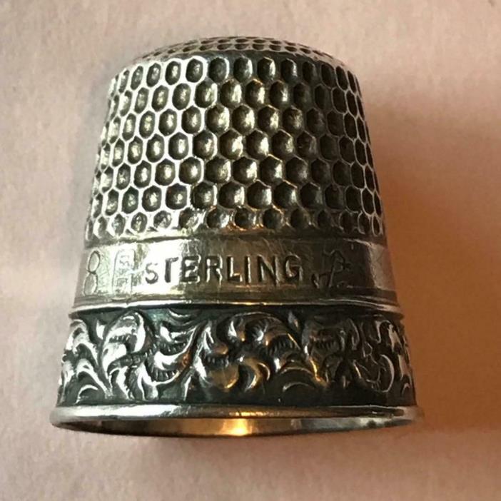Vintage Sterling Silver Intricate Ornate Border Sewing THIMBLE / SIZE 8 / NICE!
