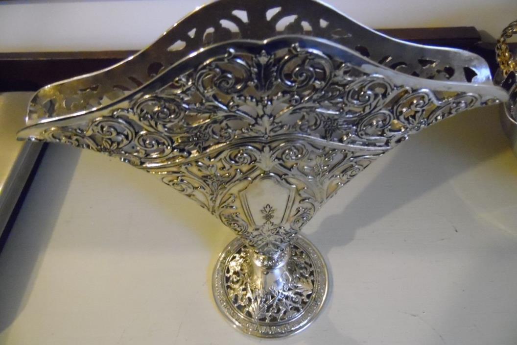GSA Godinger Silverplate Art Co Ornate Pierced Fan Shaped Flower Vase