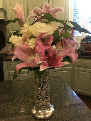 Exceptional Antique Bailey Banks & Biddle Sterling Repousse Floral Motif Vase10”