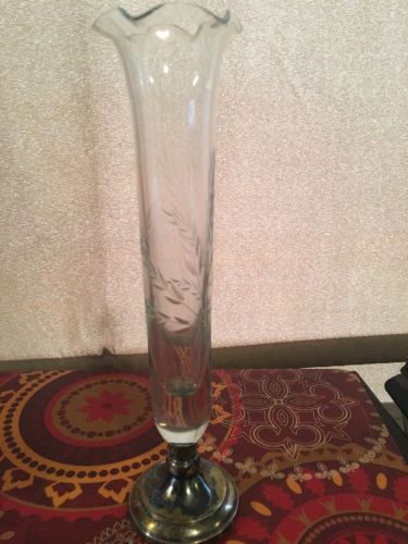 Sterling Silver & Cut Glass Crystal Bud Vase, 7 1/4