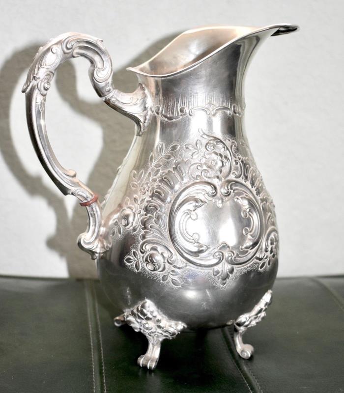 Antique GERMAN Hanau Large SILVER PITCHER JUG 800 Chevron Crescent Moon Crown