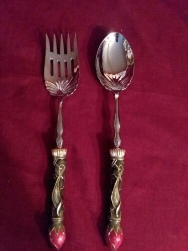 Set of Enameled Rose Bud Handled Serving Utensil Set