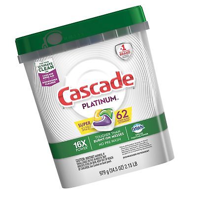 Cascade Platinum ActionPacs Dishwasher Detergent, Lemon, 62 count