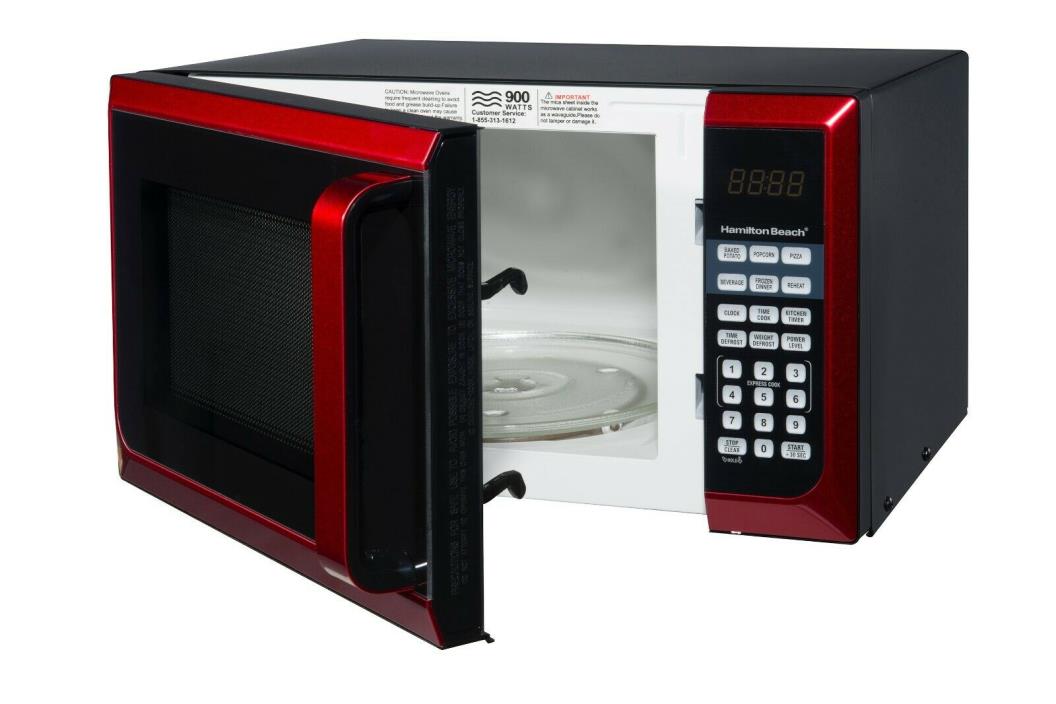 Hamilton Beach 0.9 Cu-Ft. Microwave Oven, Red, Stainless Steel