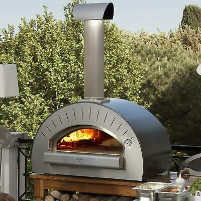Alfa Quattro 35-Inch Outdoor Countertop Wood-Fired Pizza Oven - Silver Gray