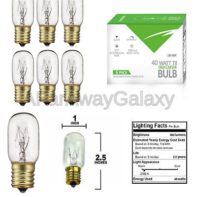 6 Pack 40 Watts Microwave Replacement Bulb for Most Ge and Whirlpool Oven, 40...