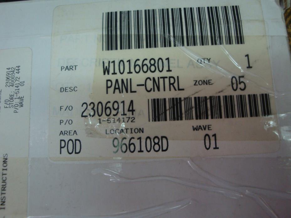 NEW OEM WHIRLPOOL W10166801 CONTROL PANEL Y40