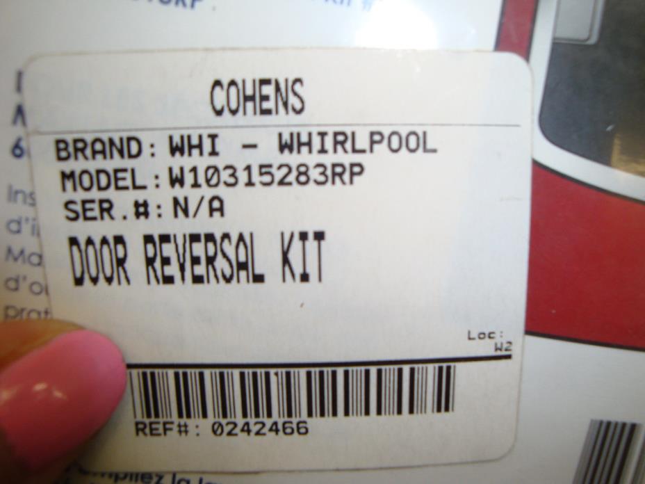 NEW OEM WHIRLPOOL W10315283RP DOOR REVERSAL KIT CB10