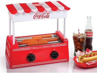 Nostalgia Coca-Cola Hot Dog Roller Grill Stainless Steel Adjustable Heat Setting