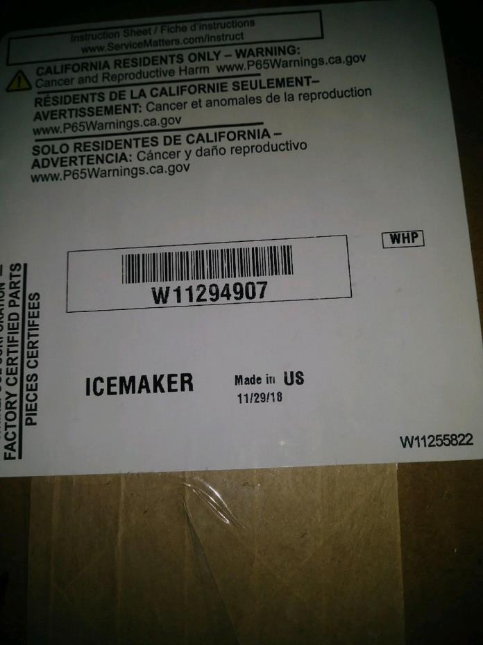 W11294907 / W10746960 / W11109572 New Whirlpool Icemaker **OEM Factory Part**