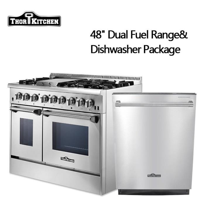 Thor Kitchen 48'' 6 Burner/ Griddle Dual Fuel Ovens 24 Builtin dishwasher